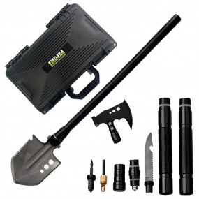 Set lopată pliabilă multifuncțională, 73 cm, oțel inoxidabil, lopată + topor + târnăcop + ciocan + cuțit, cutie depozitare inclusă, Emd4x4